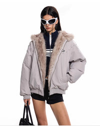Women's American-style Ear Mountain Carved Fur Collar Loose Puffer Jacket